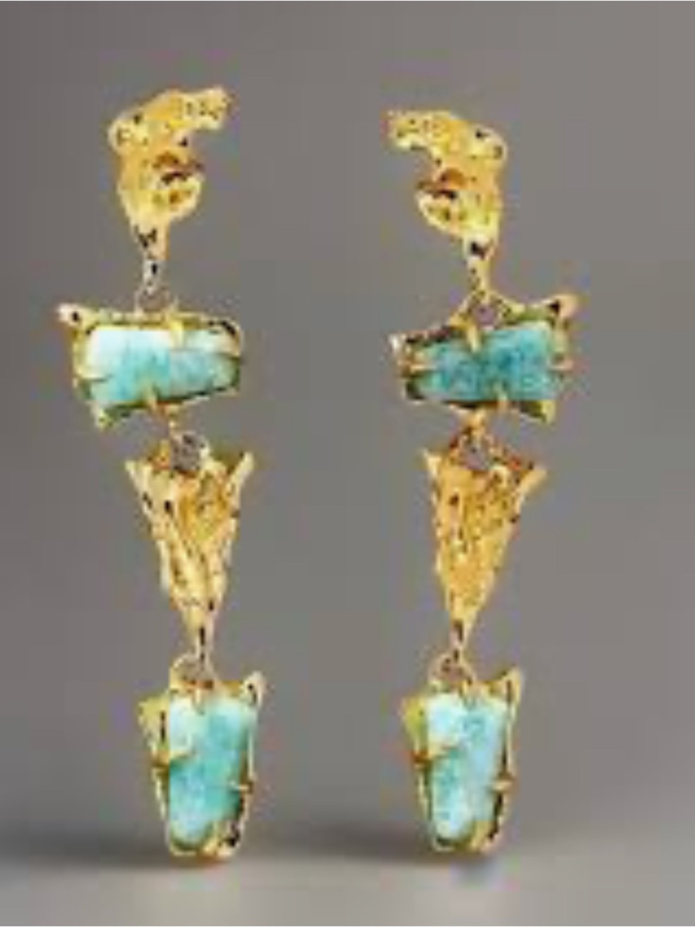 Alexis Bittar Mobile Linear Gold and Amazonite Statement Drop Earrings